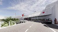 Genova, 17 marzo 2025. Rappresentazione airside vista di fronte dell'aeroporto "Cristoforo Colombo" di Genova